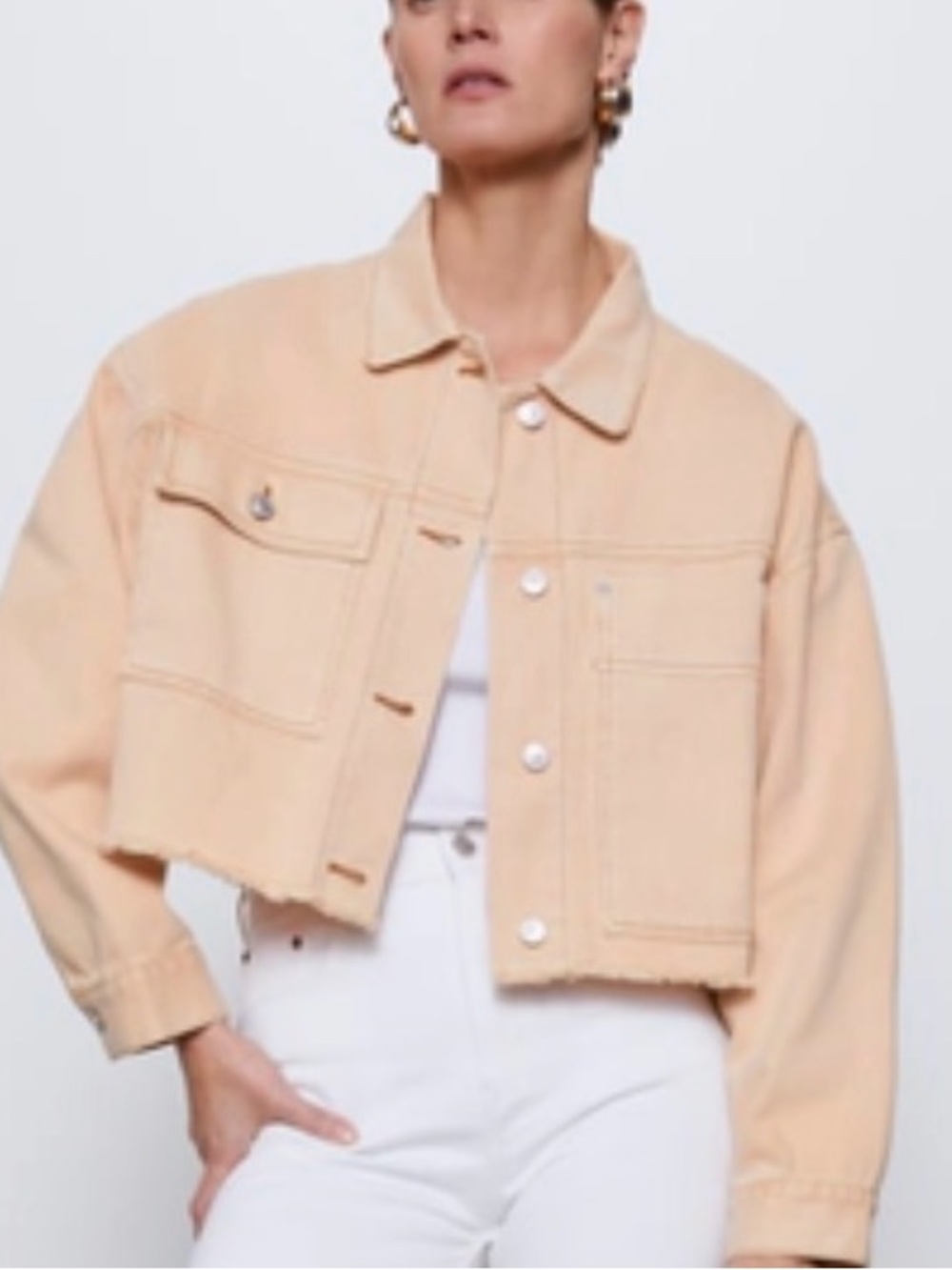 Zara Beige Cropped Denim Jacket